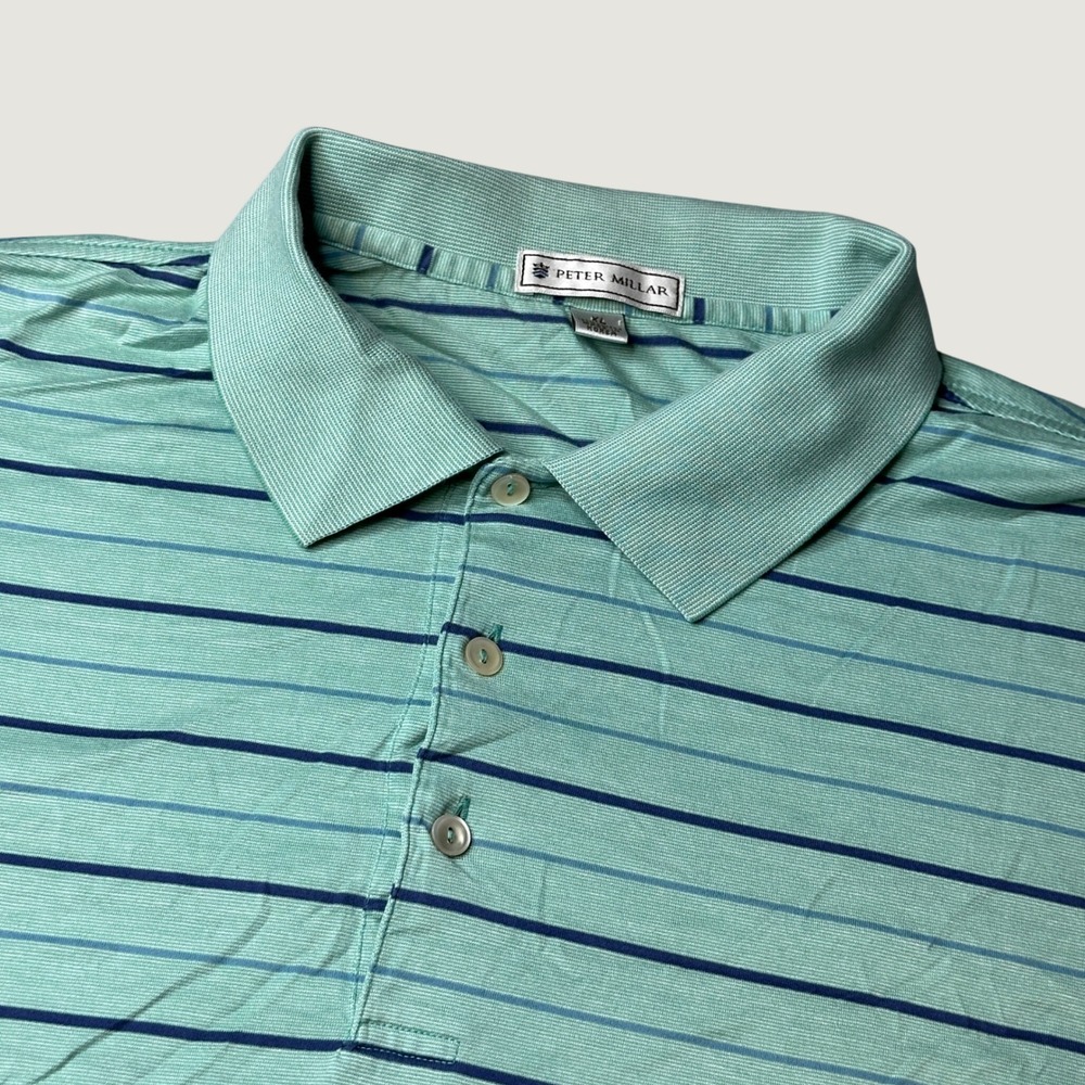 Peter Millar Polo Shirt Mens XL Green Striped Short Sleeve Cotton Colonial Golf
